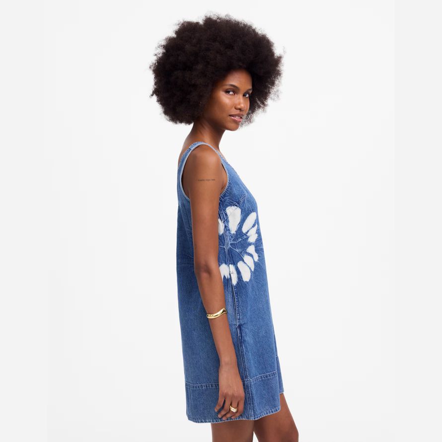 blue white madewell denim scoopneck mini womens dress