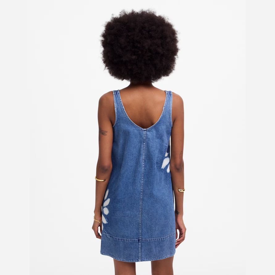 blue white madewell denim scoopneck mini womens dress