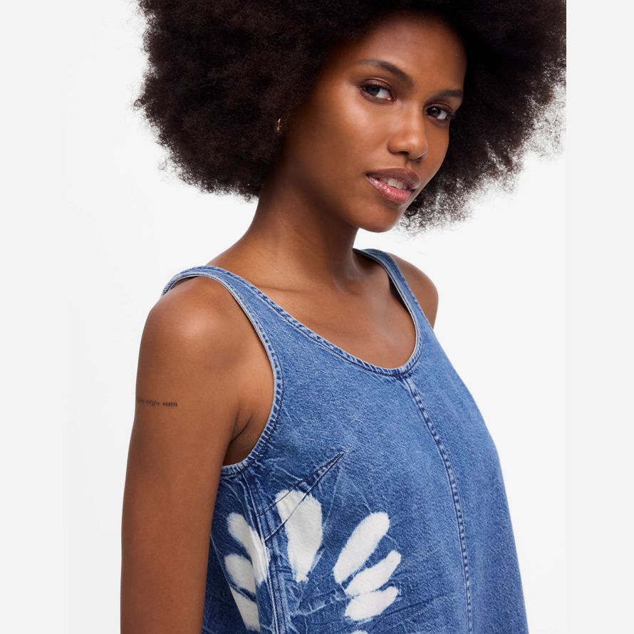 blue white madewell denim scoopneck mini womens dress