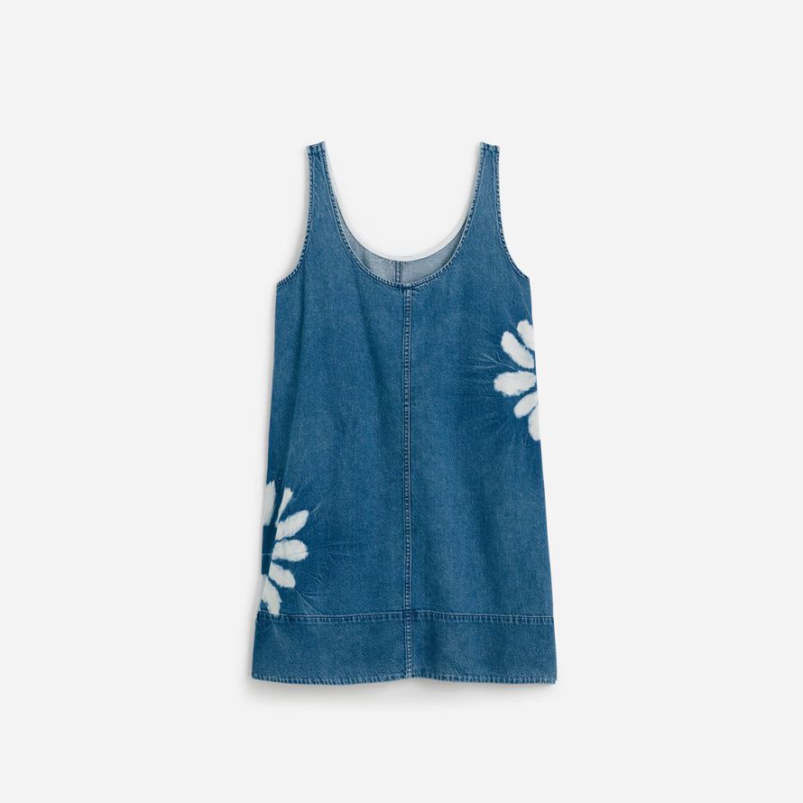 blue white madewell denim scoopneck mini womens dress
