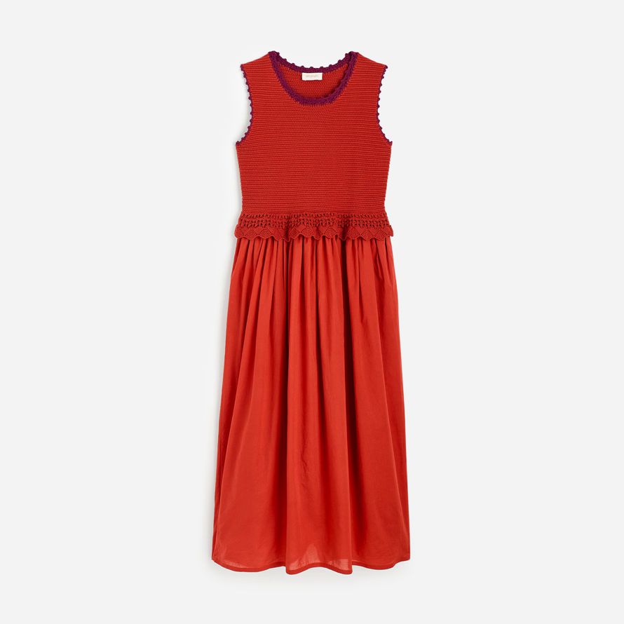 madewell banjanan heather crochet maxi womens dress orange red
