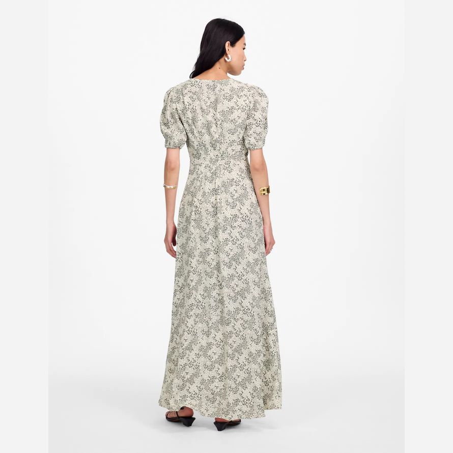 womens madewell puff-sleeve v-neck midi dress cream black