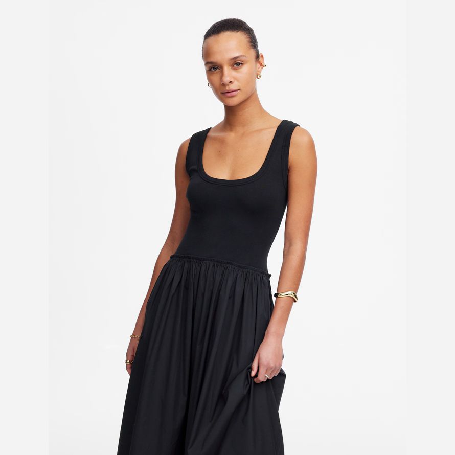 womens madewell mixed poplin scoopneck maxi dress black
