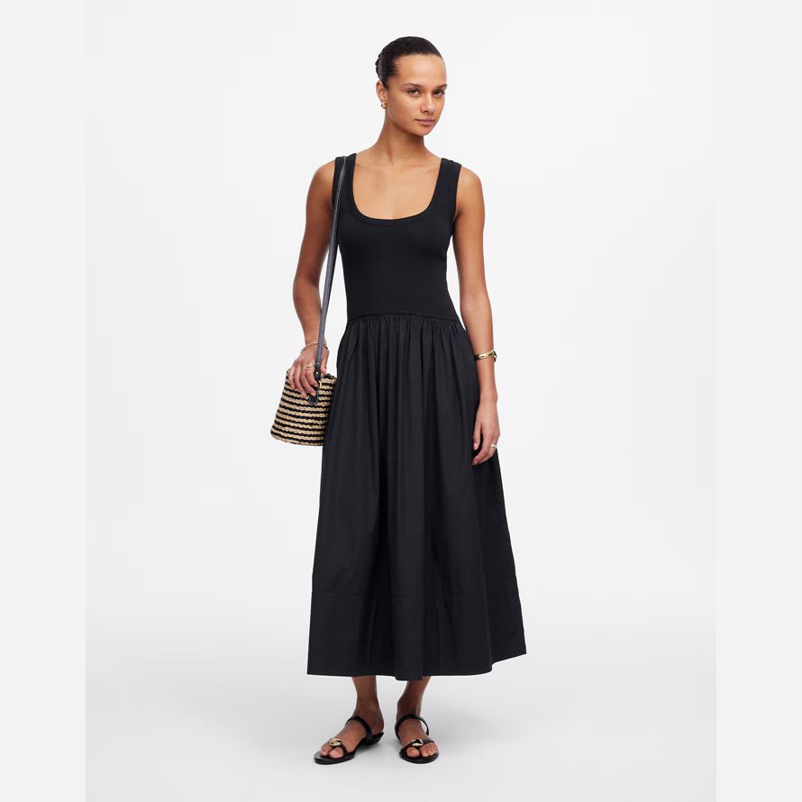 womens madewell mixed poplin scoopneck maxi dress black