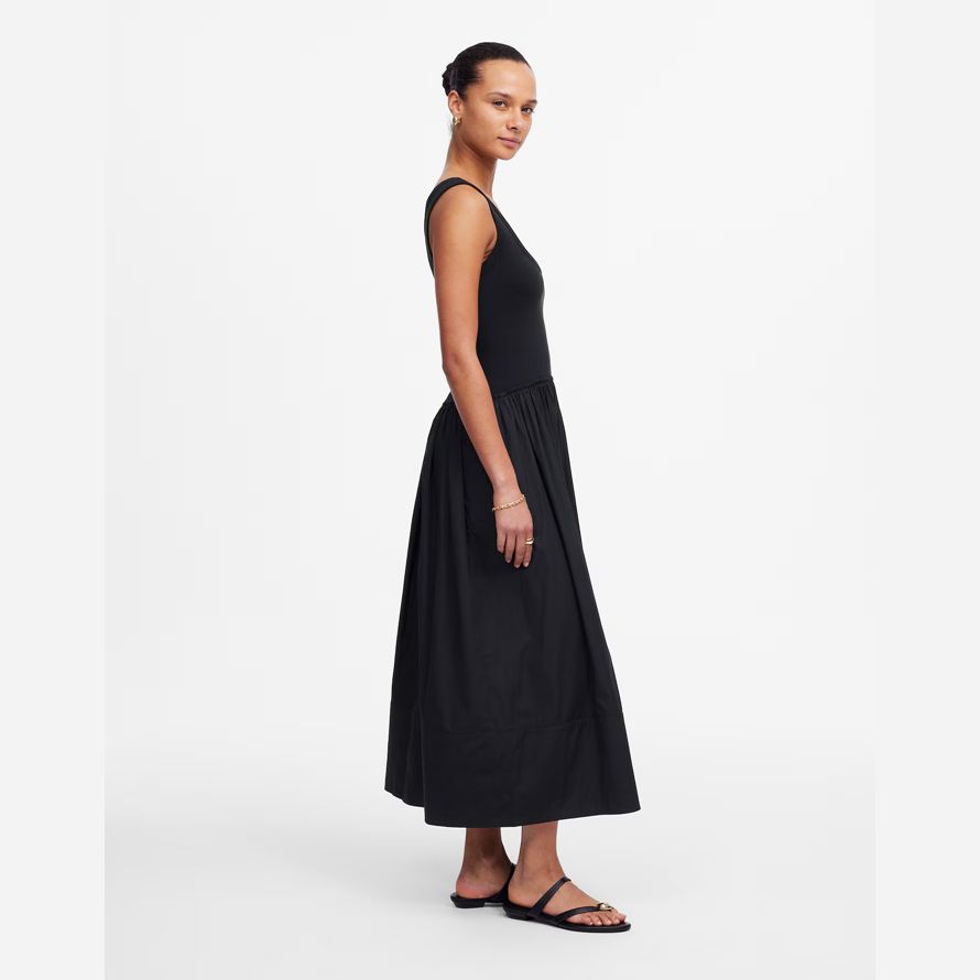 womens madewell mixed poplin scoopneck maxi dress black