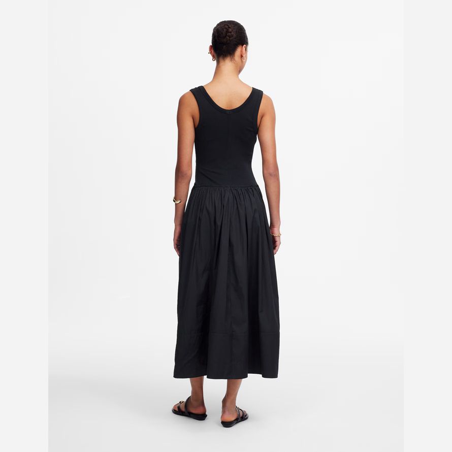womens madewell mixed poplin scoopneck maxi dress black