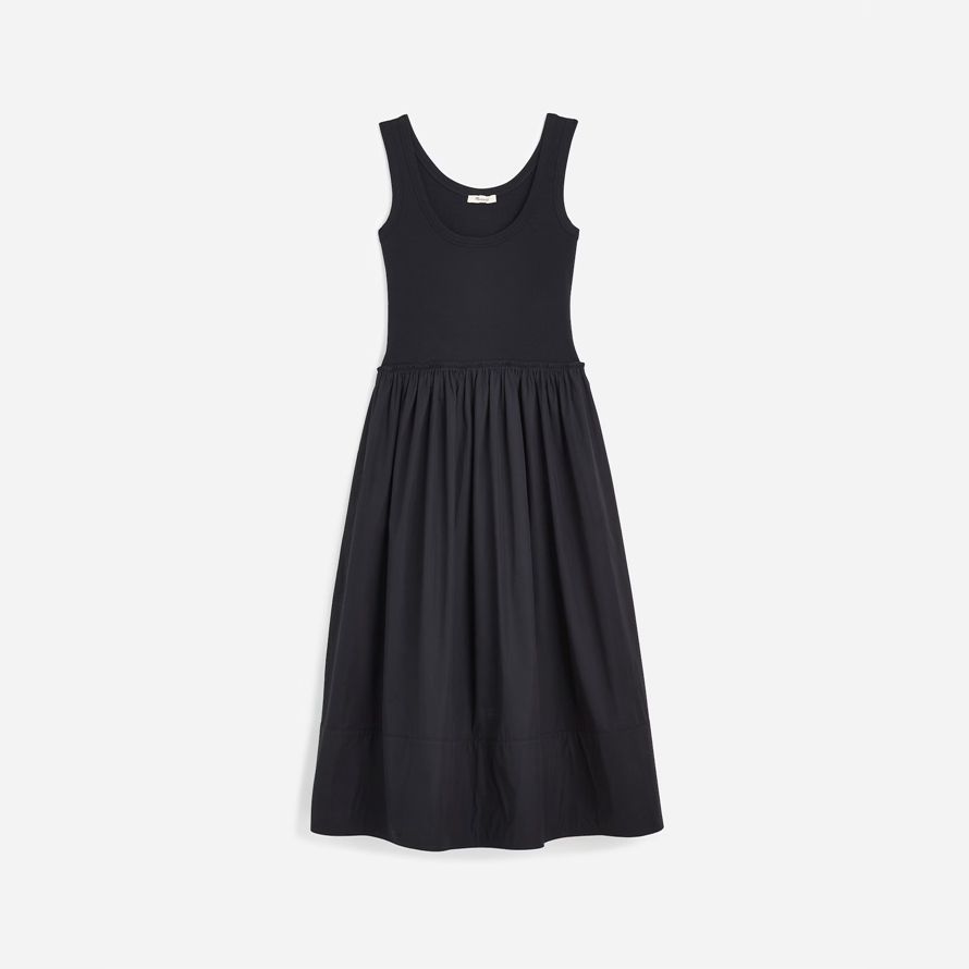 womens madewell mixed poplin scoopneck maxi dress black