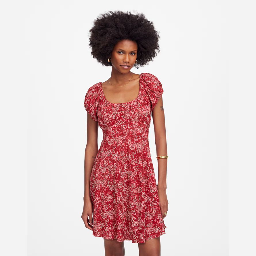 red white madewell ruched scoopneck mini womens dress