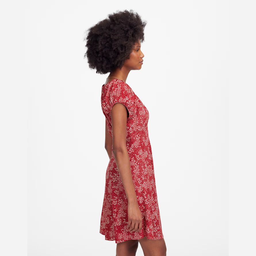 red white madewell ruched scoopneck mini womens dress
