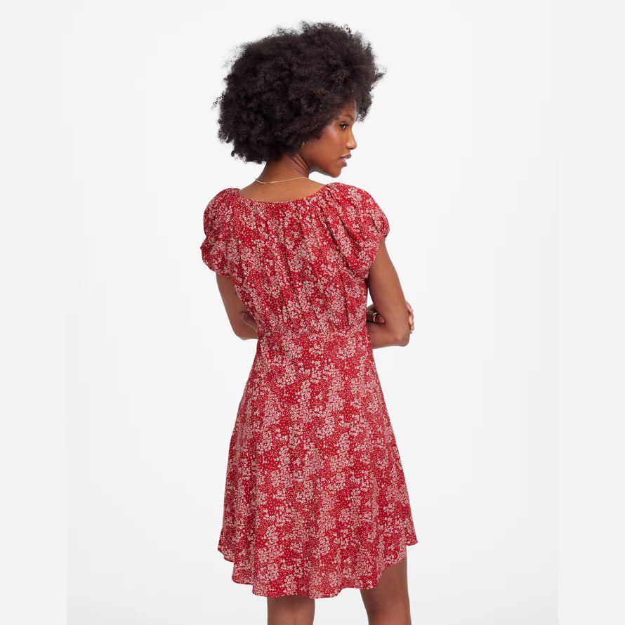 red white madewell ruched scoopneck mini womens dress
