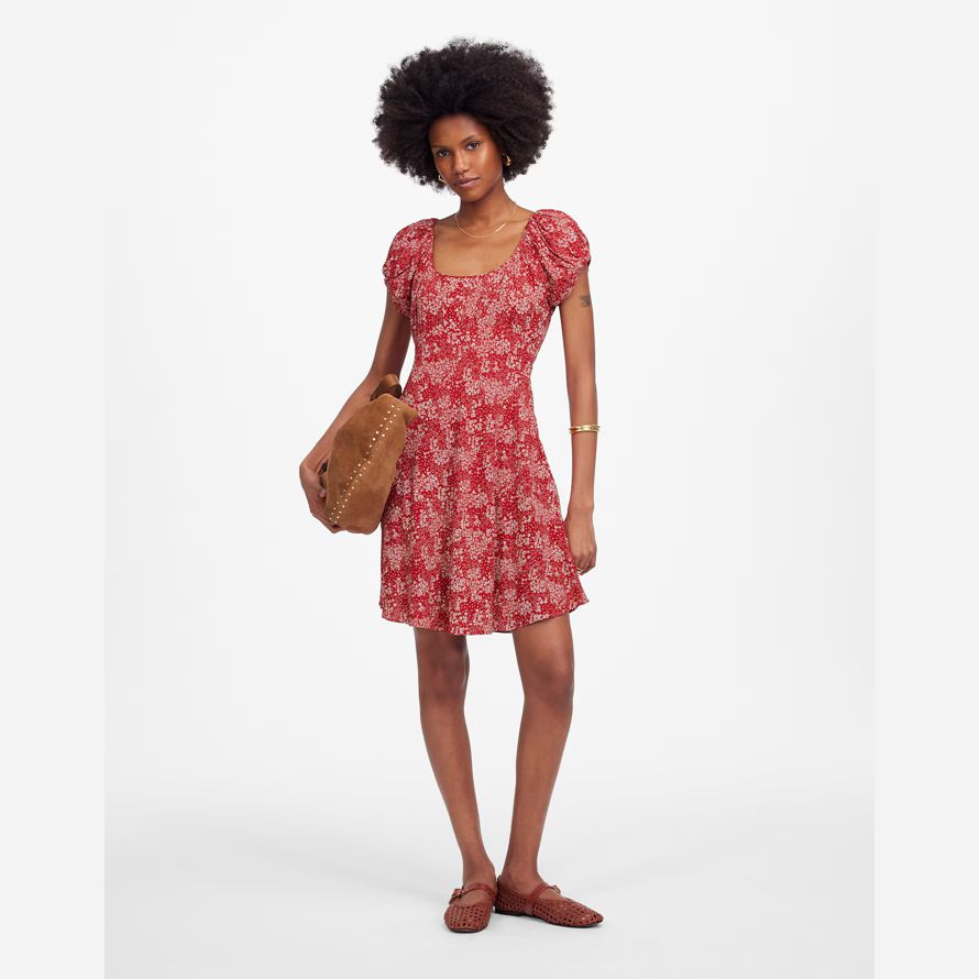 red white madewell ruched scoopneck mini womens dress