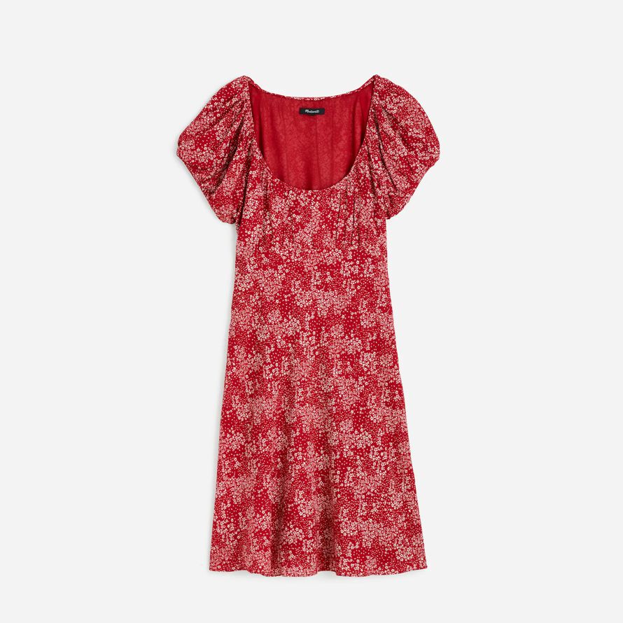 red white madewell ruched scoopneck mini womens dress