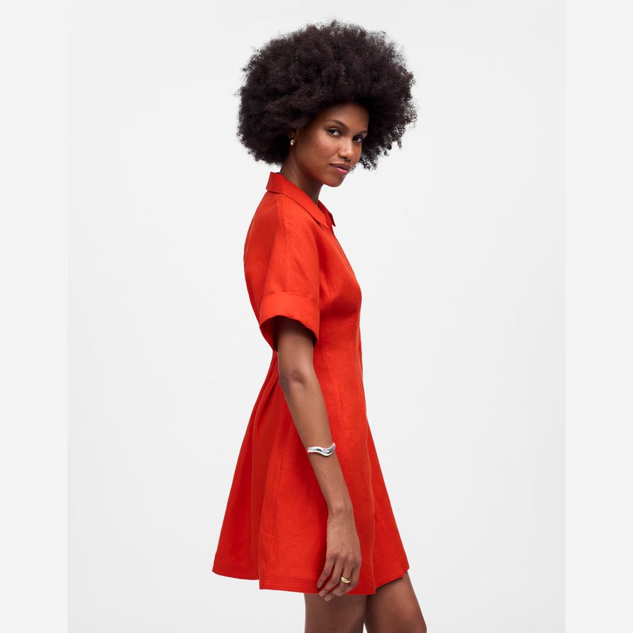womens madewell pleated mini shirt dress red