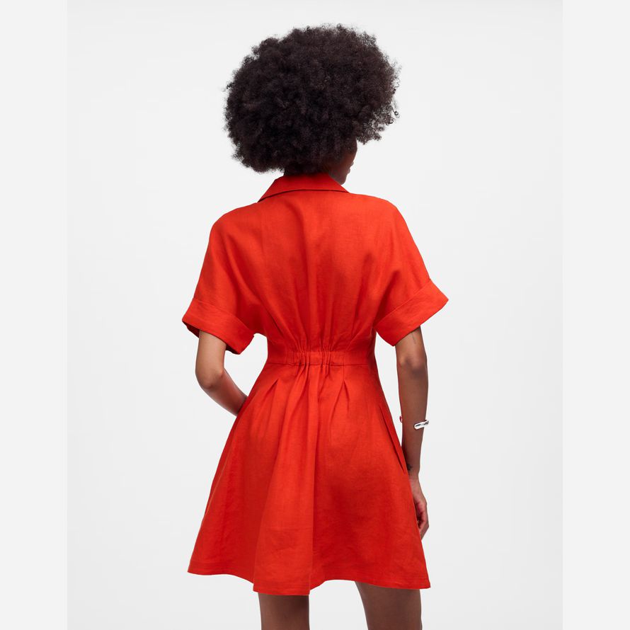 womens madewell pleated mini shirt dress red
