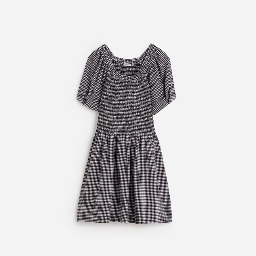 womens madewell smocked u-neck mini dress black white