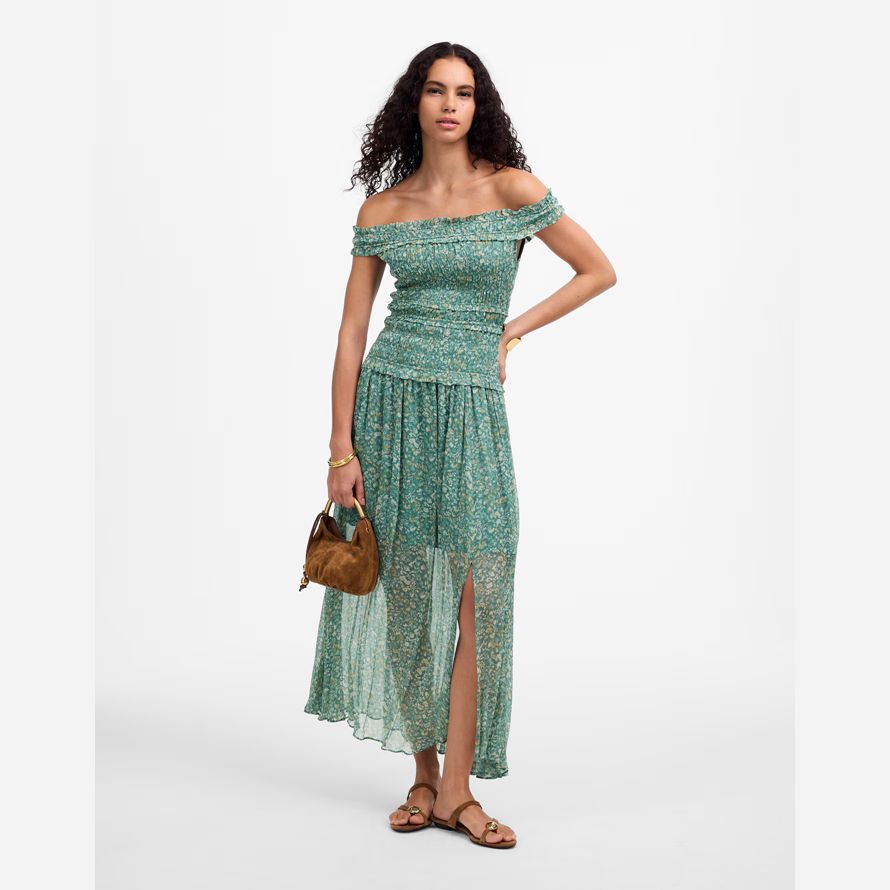womens madewell smocked off-shoulder dress green