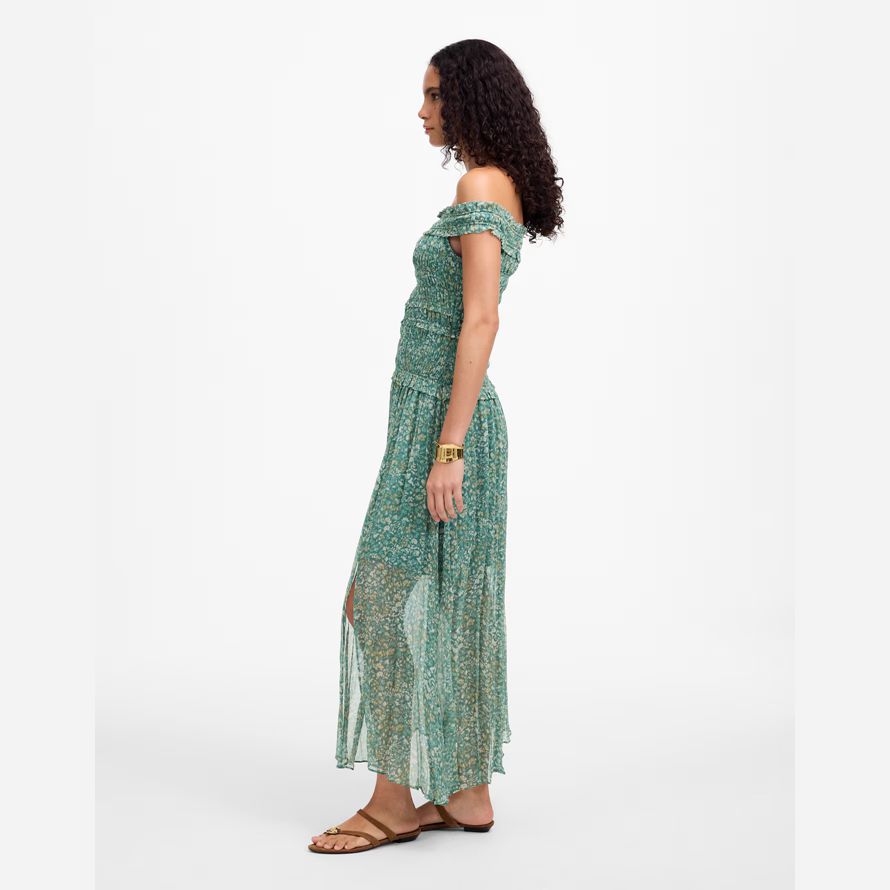 womens madewell smocked off-shoulder dress green