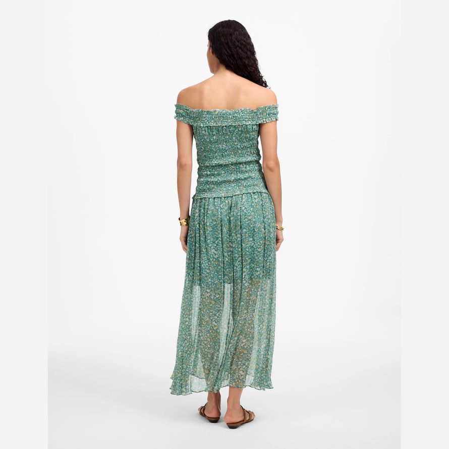 womens madewell smocked off-shoulder dress green