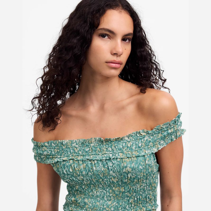 womens madewell smocked off-shoulder dress green