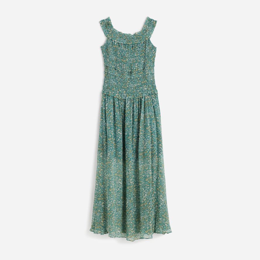 womens madewell smocked off-shoulder dress green