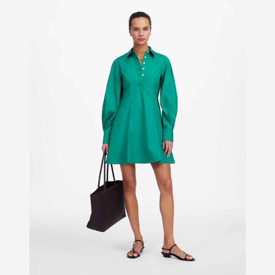 madewell seamed long-sleeve mini shirt womens dress green