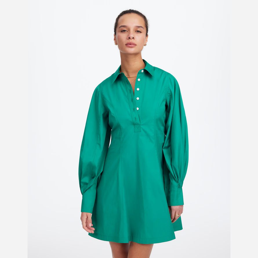 madewell seamed long-sleeve mini shirt womens dress green