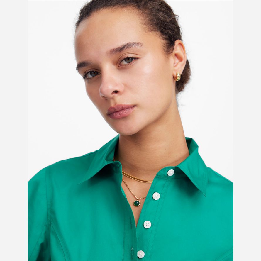 madewell seamed long-sleeve mini shirt womens dress green
