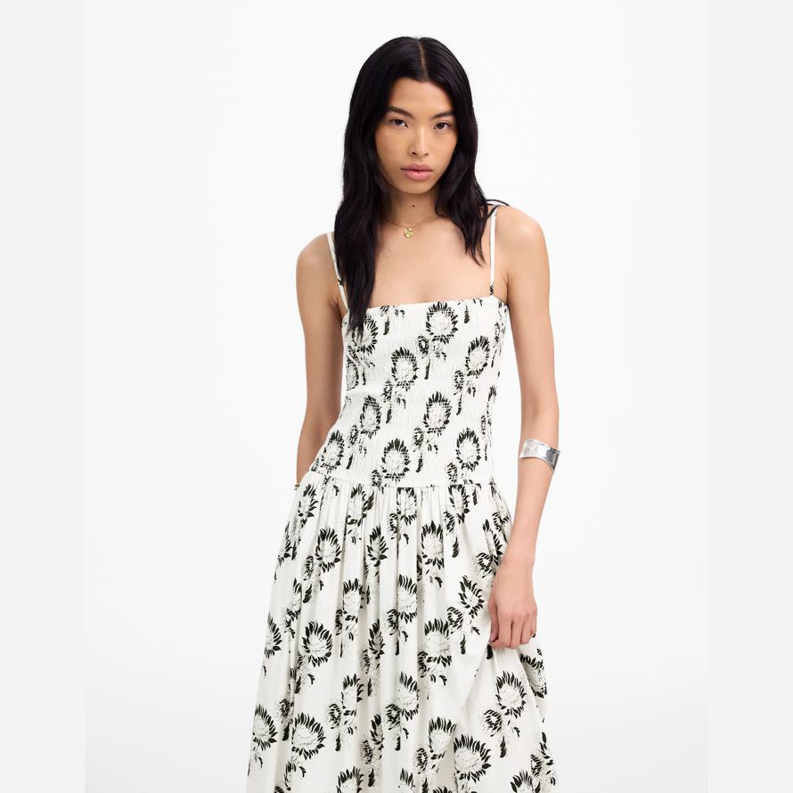 white black womens madewell poplin smocked maxi dress