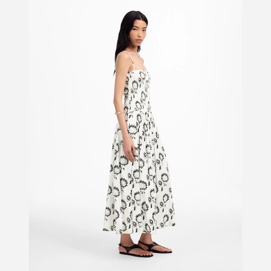 white black womens madewell poplin smocked maxi dress