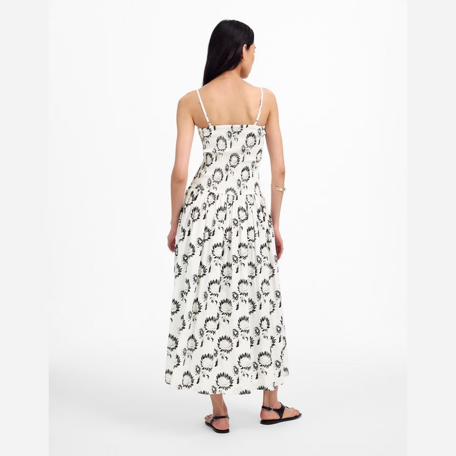 white black womens madewell poplin smocked maxi dress