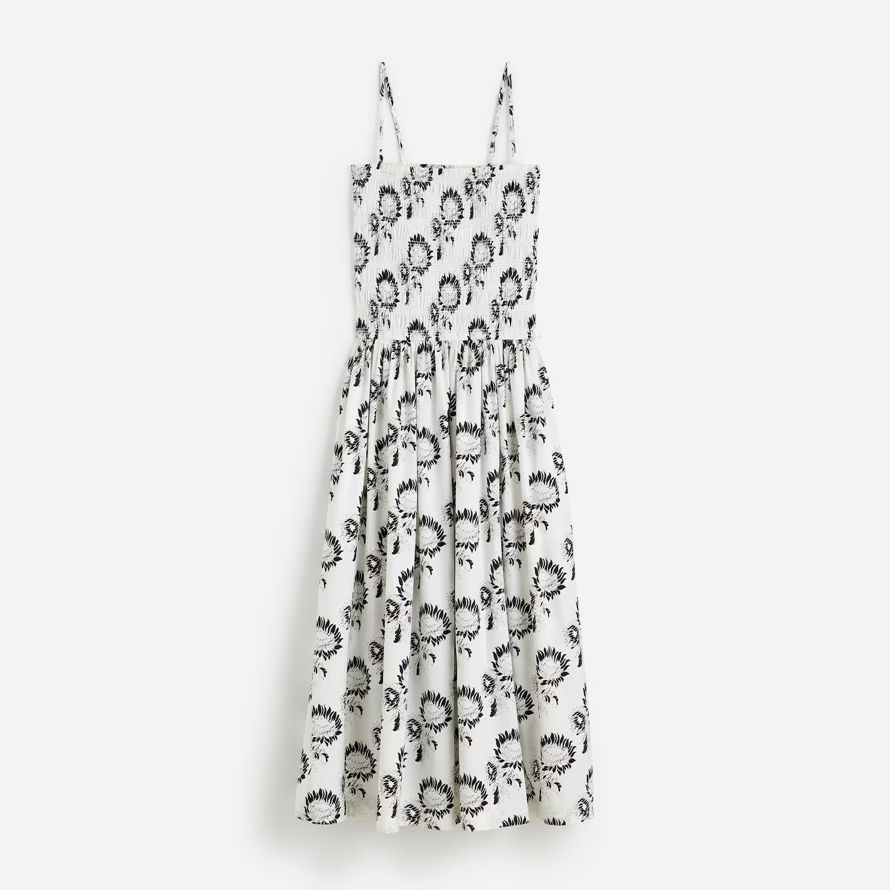white black womens madewell poplin smocked maxi dress
