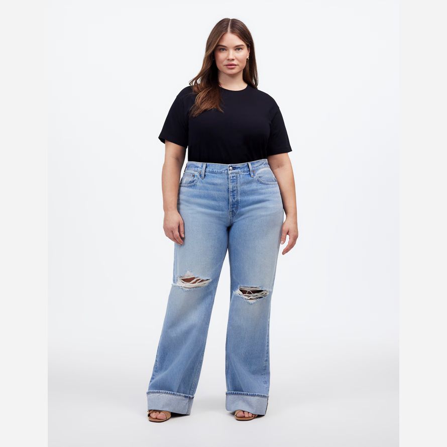 light blue madewell plus low-slung baggy womens jeans