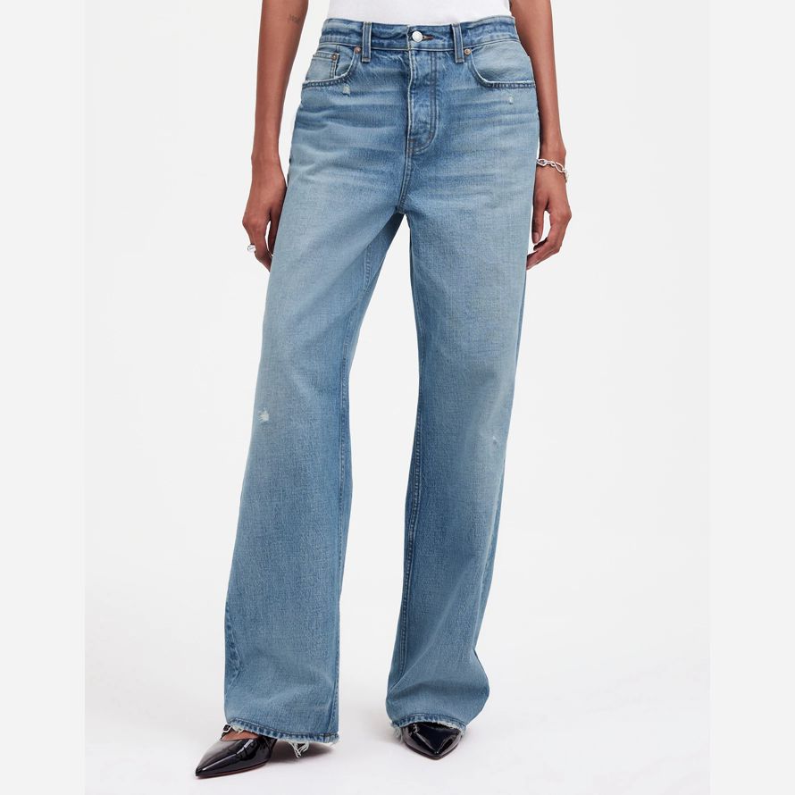 womens madewell low-slung baggy jeans blue