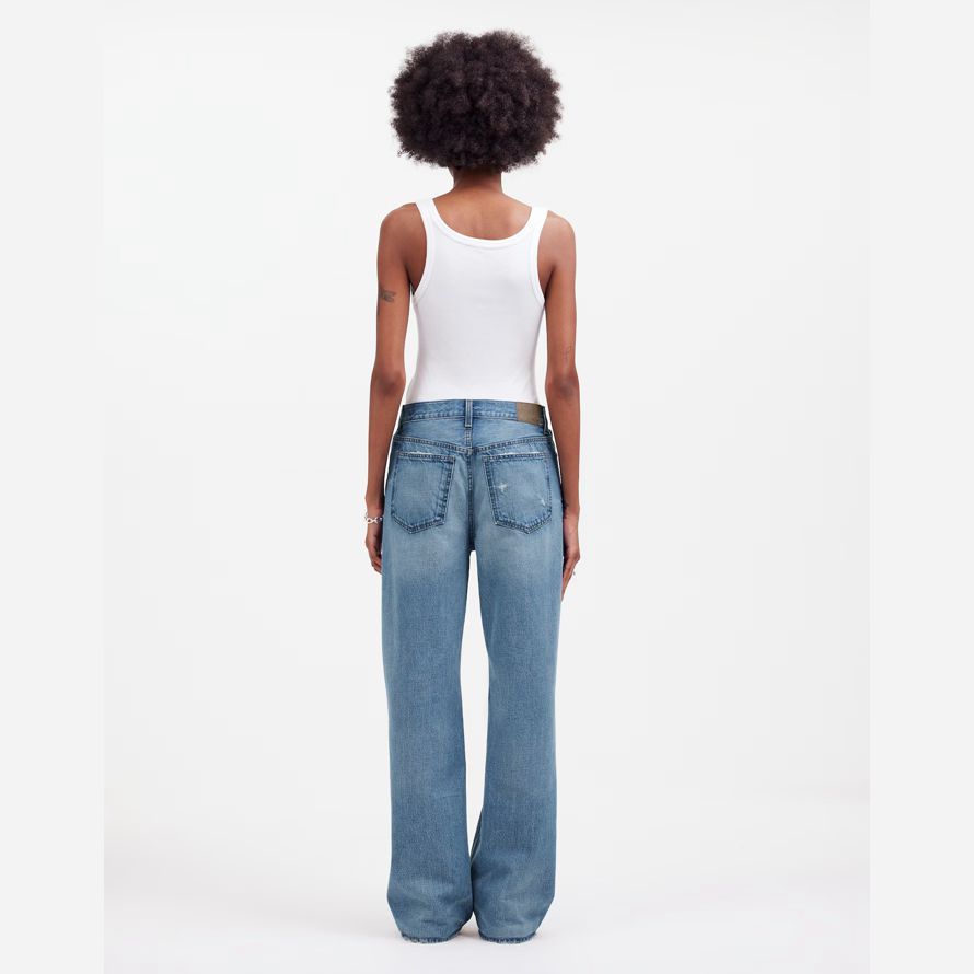 womens madewell low-slung baggy jeans blue