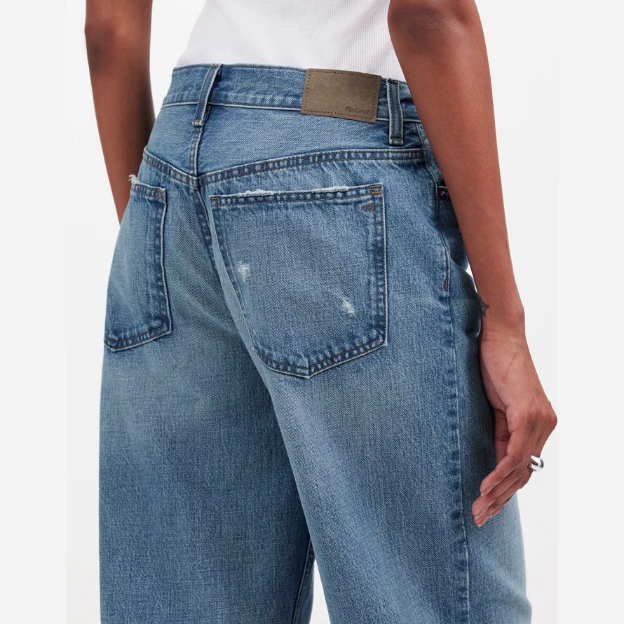 womens madewell low-slung baggy jeans blue