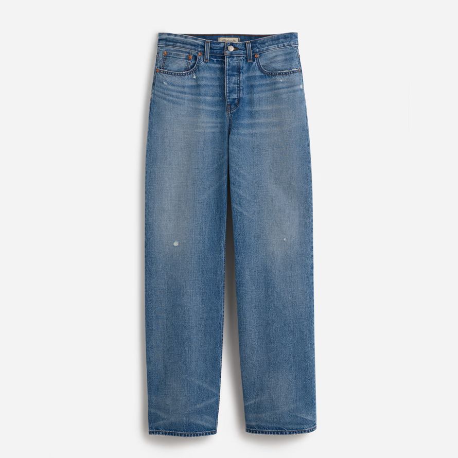 womens madewell low-slung baggy jeans blue