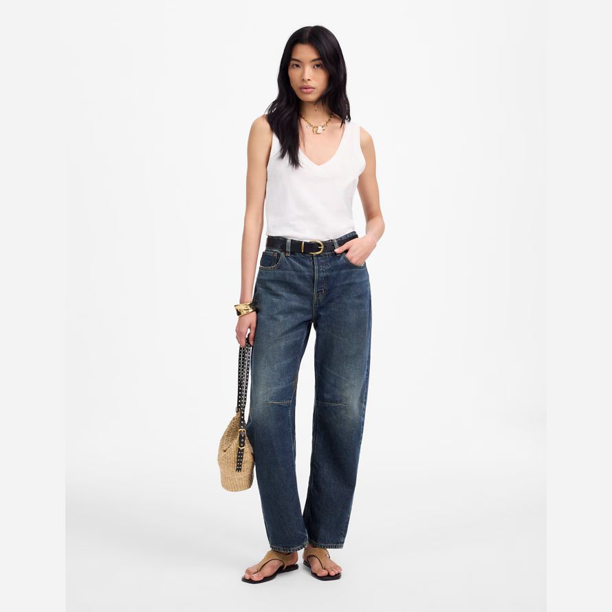 navy womens madewell the darted barrel-leg jeans