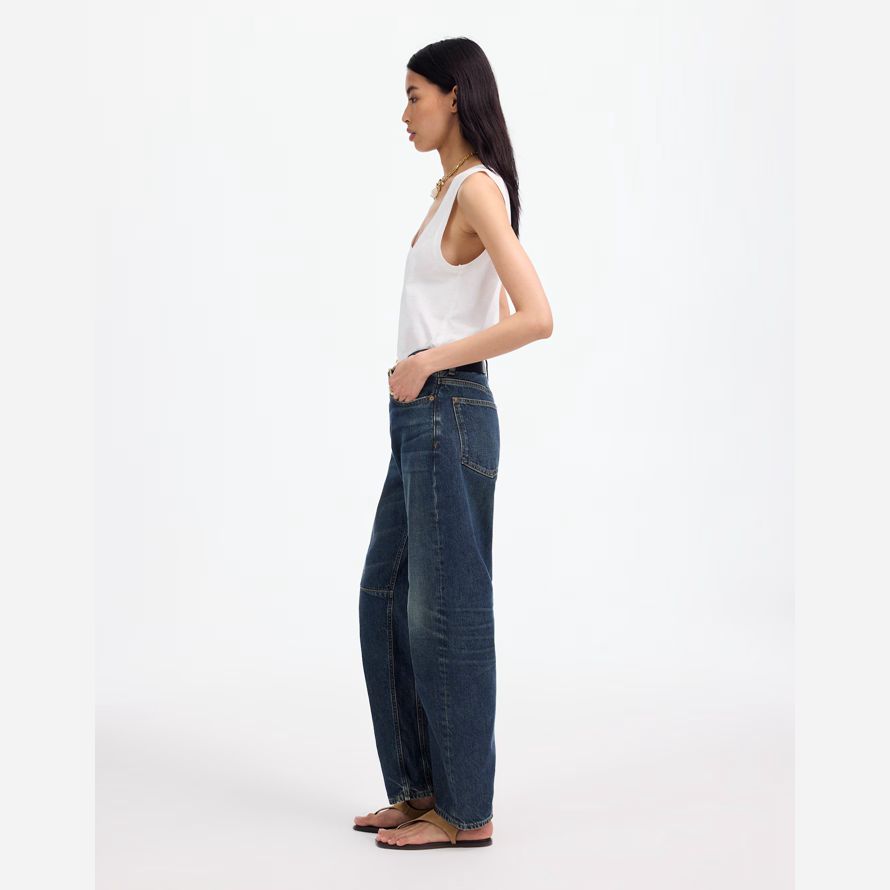 navy womens madewell the darted barrel-leg jeans