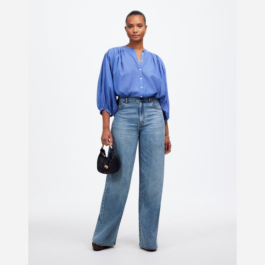 blue madewell curvy superwide-leg airy womens jeans
