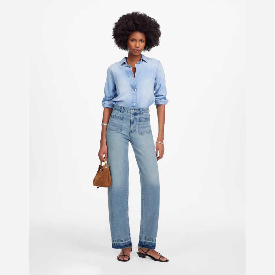 blue madewell emmett wide-leg let down womens jeans