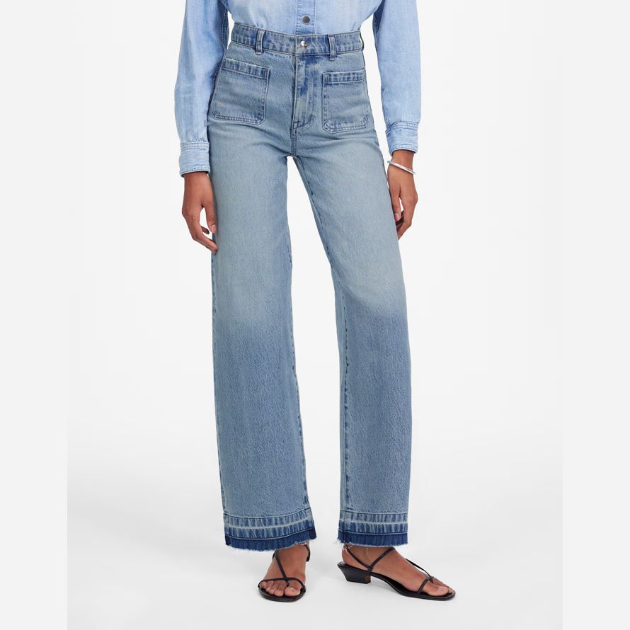 blue madewell emmett wide-leg let down womens jeans