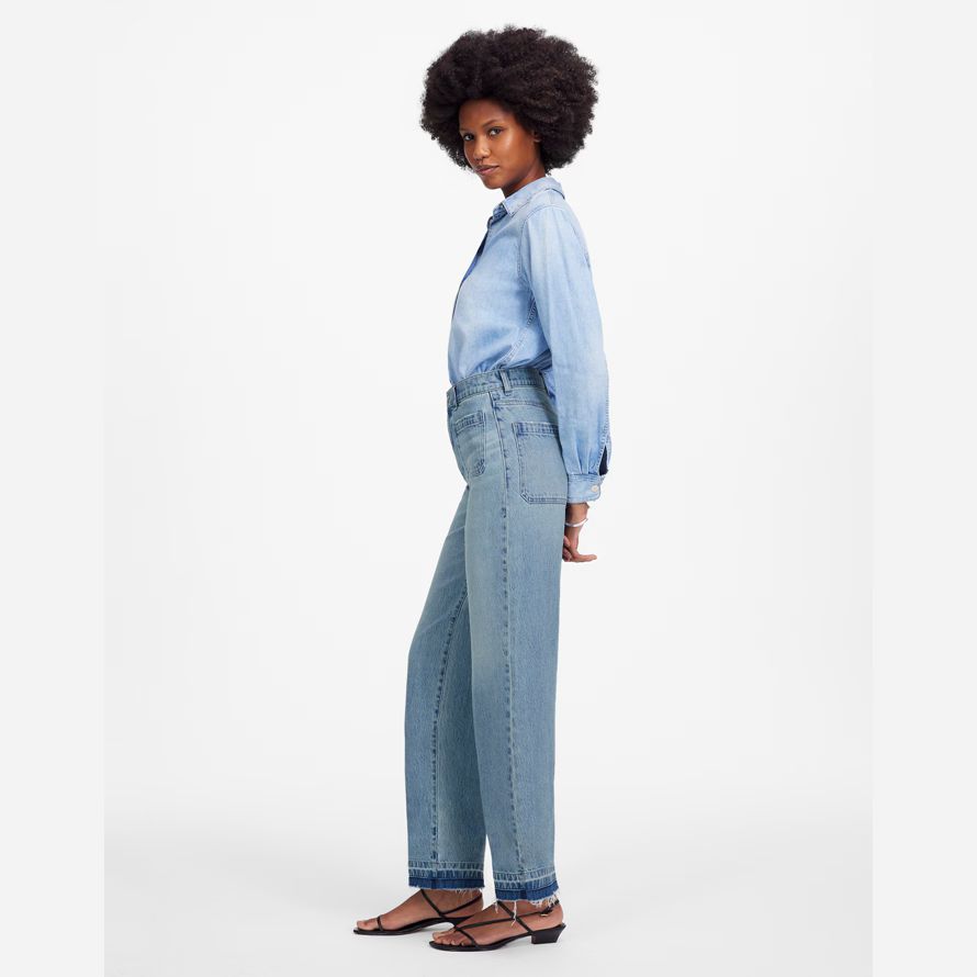 blue madewell emmett wide-leg let down womens jeans