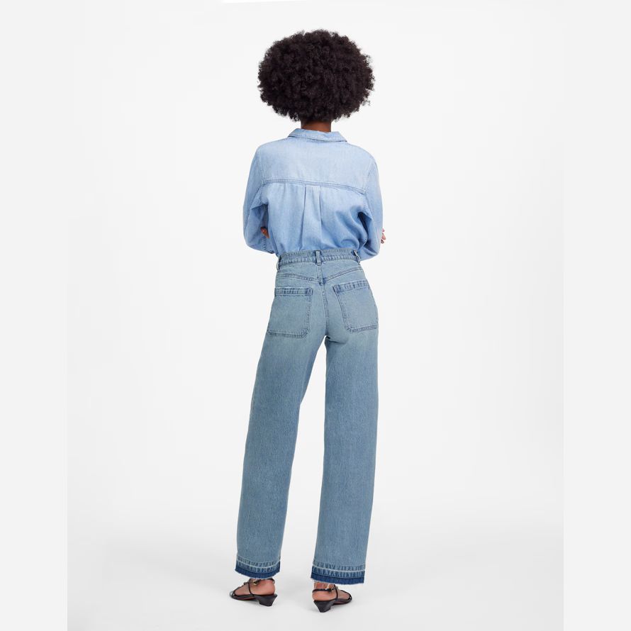 blue madewell emmett wide-leg let down womens jeans