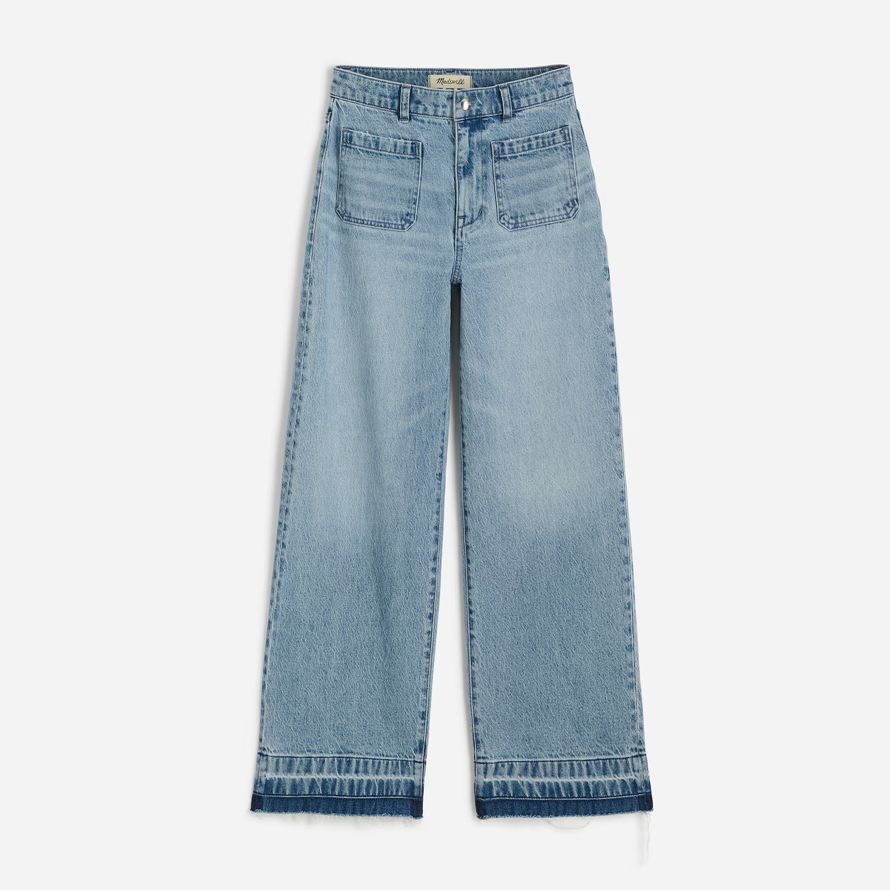 blue madewell emmett wide-leg let down womens jeans
