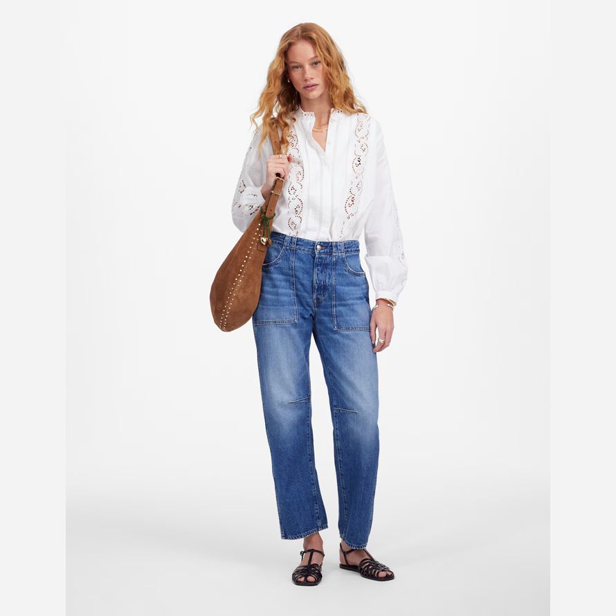 madewell the darted barrel-leg womens jeans blue