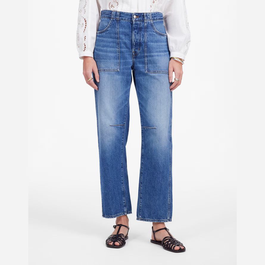 madewell the darted barrel-leg womens jeans blue