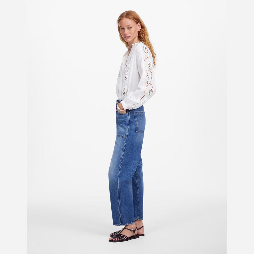 madewell the darted barrel-leg womens jeans blue