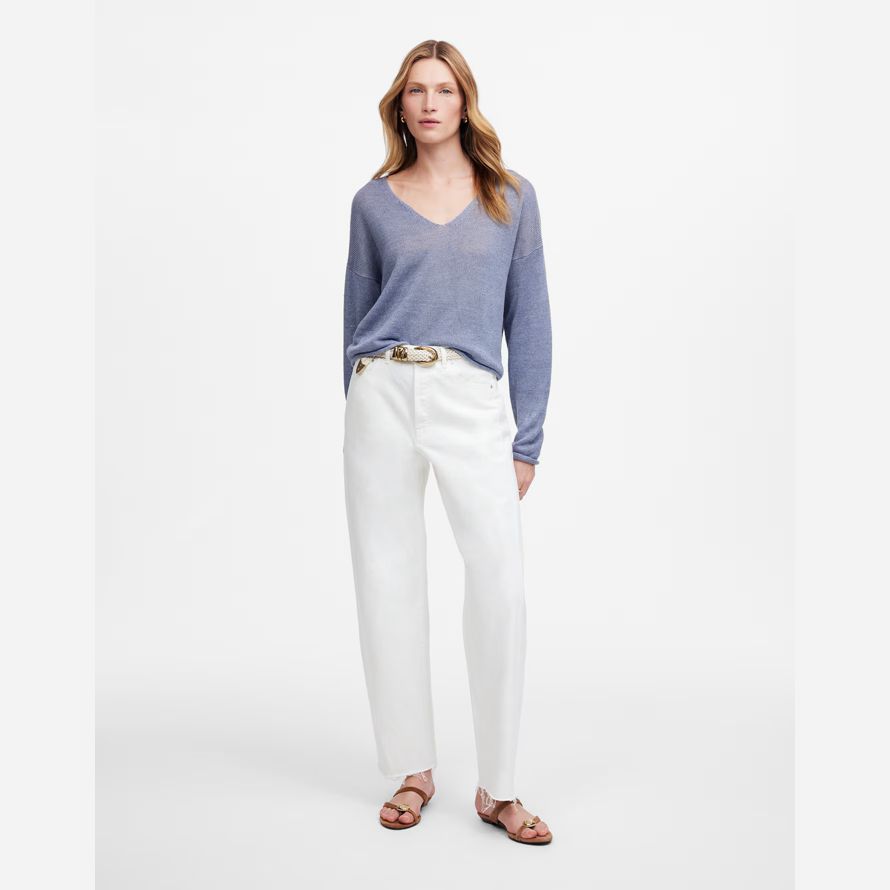 womens madewell pieced barrel-leg jeans white