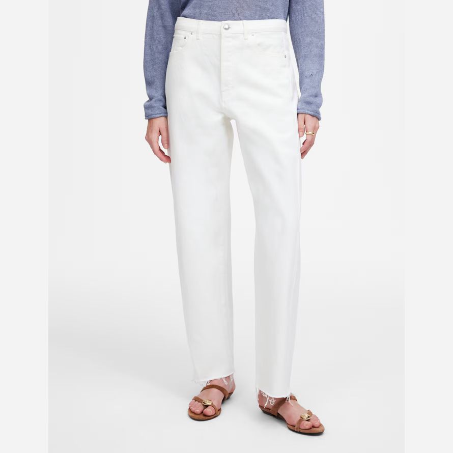 womens madewell pieced barrel-leg jeans white