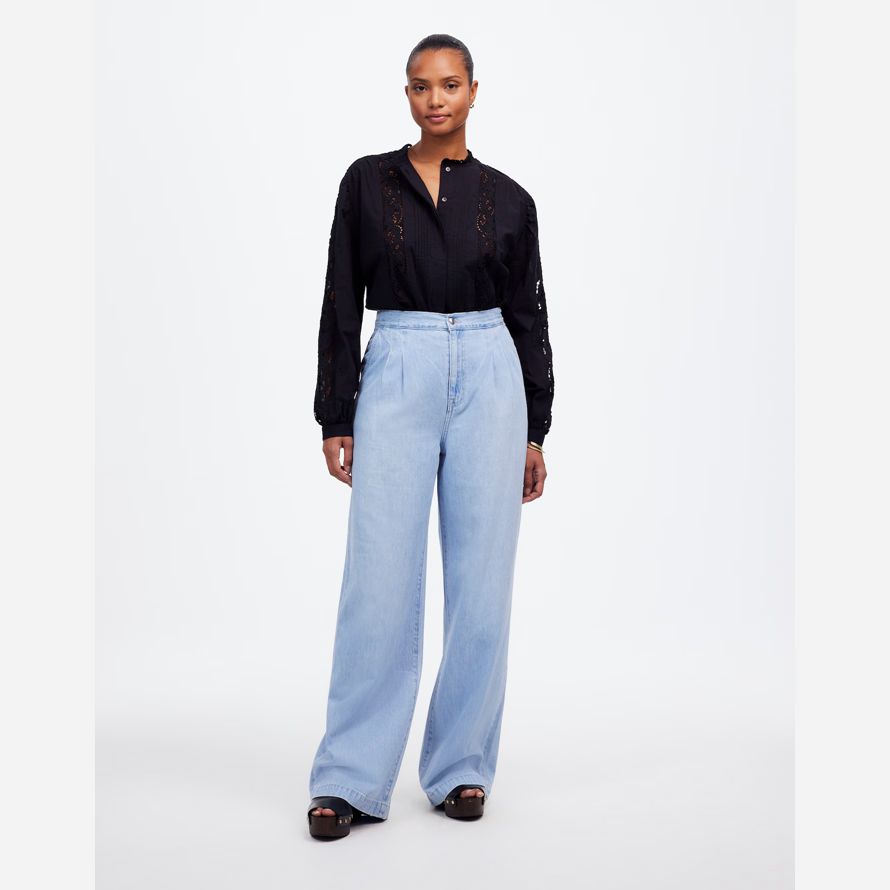 womens madewell the curvy harlow wide-leg jeans light blue